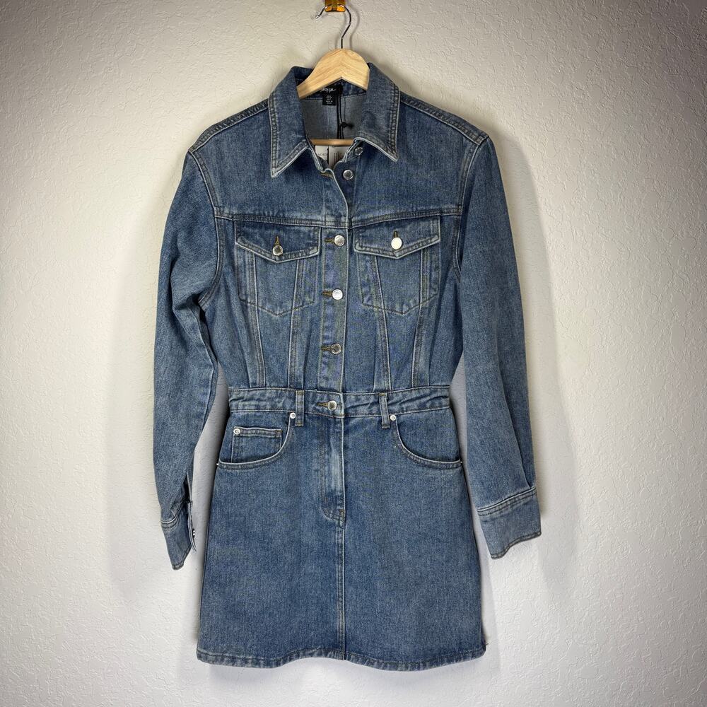 Women's Nasty Gal Blue Jean Denim Long Sleeve Mini‎ Dress Size 2 NEW